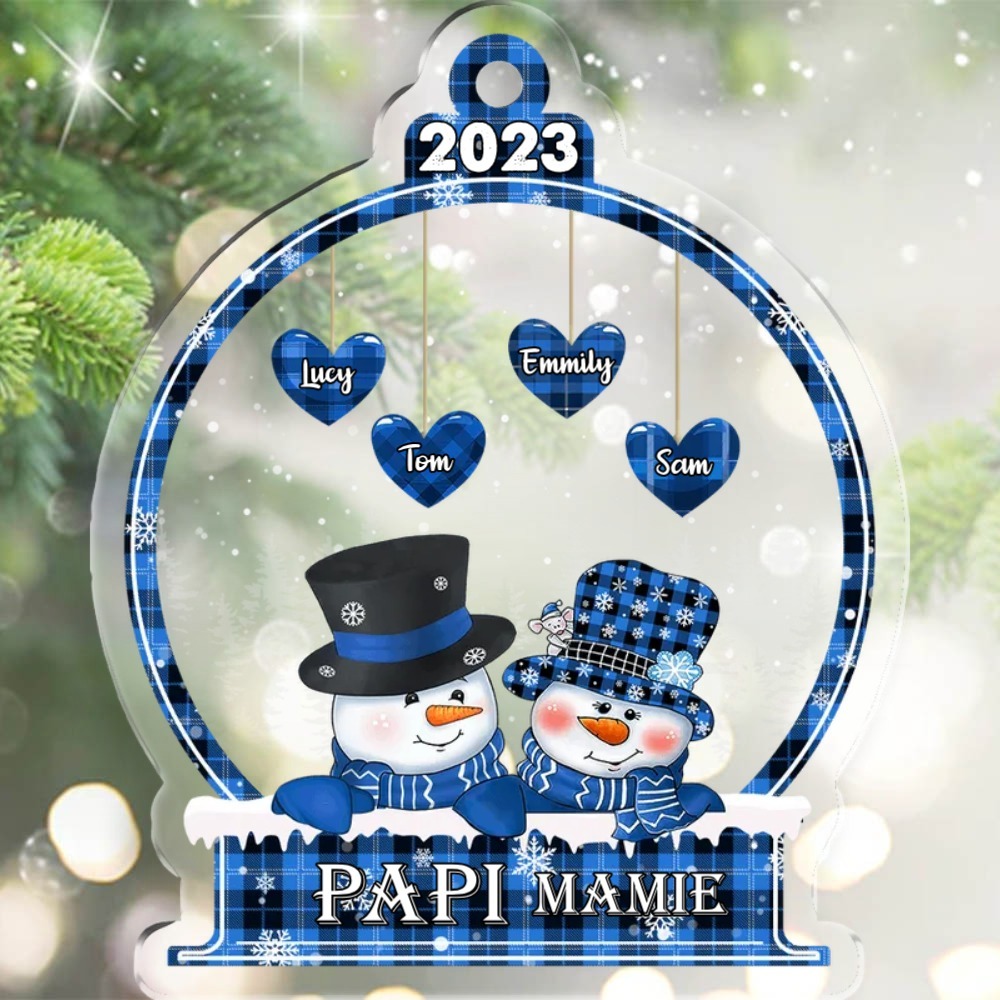Ornements de Noël en Acrylique Bonhomme de neige 3-18 Prénoms Personnalisés avec Années
