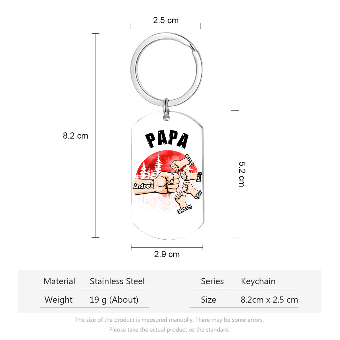 À Papa/Papi - Porte-Clés Poings 5 Prénoms Personnalisés
