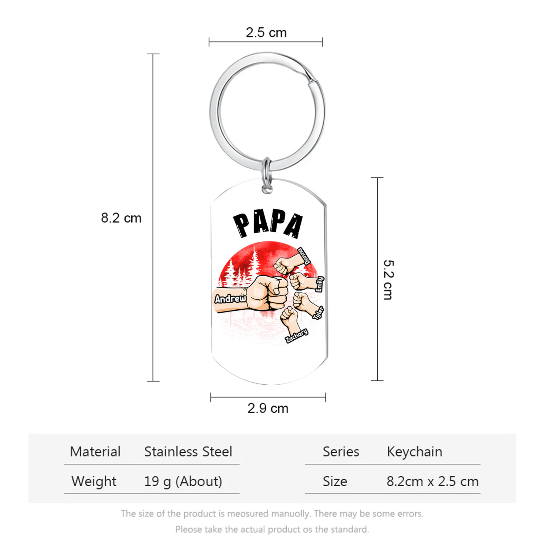 À Papa/Papi - Porte-Clés Poings 5 Prénoms Personnalisés