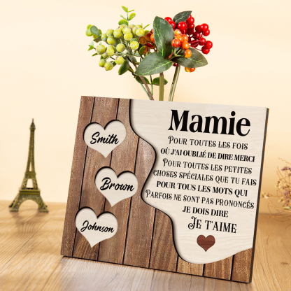 À ma Maman/Mamie - Cadre en Bois 3 Prénoms Personnalisés avec Texte Cadeau pour Famille