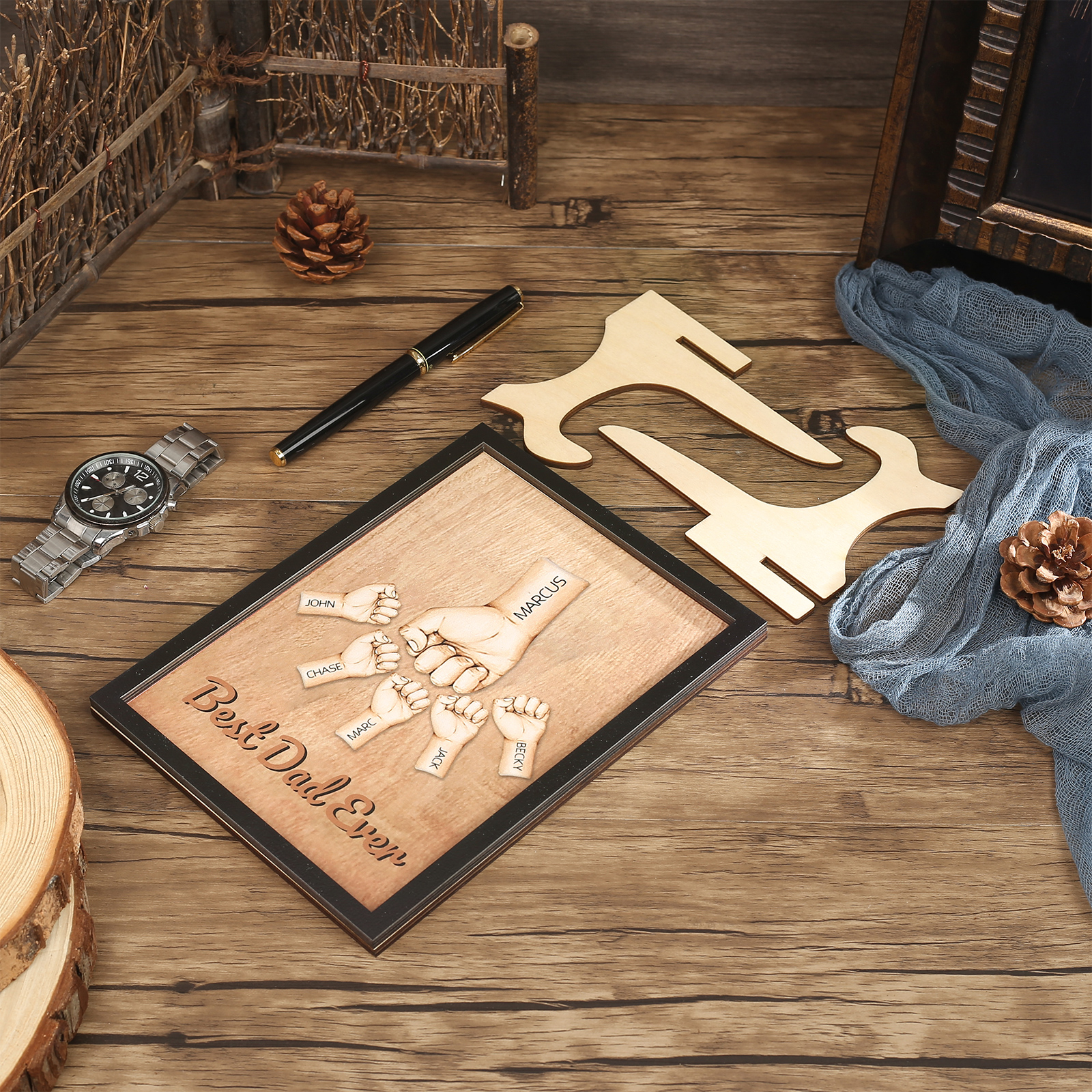 Décoration en bois Poings 6 Prénoms et 1 Texte Personnalisés Ornement Famille