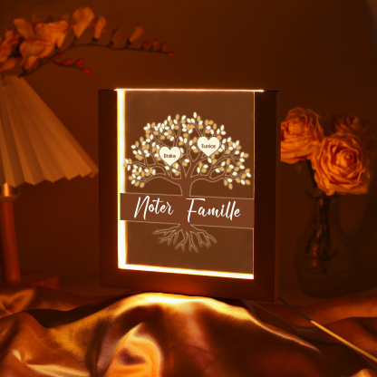 À Maman/Mamie - Lampe de chevet LED Arbre 2 Prénoms Personnalisés avec 1 Texte