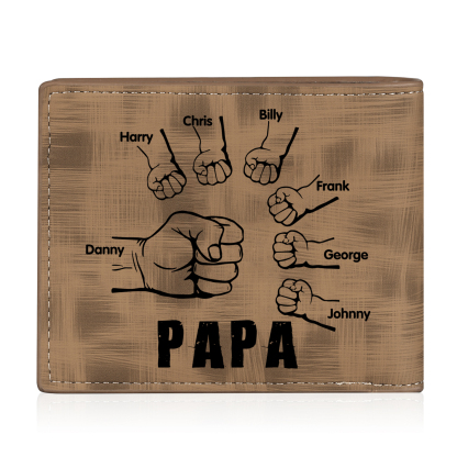 À mon Papa - Portefeuille Poings 7 Prénoms Personnalisés avec Photo Classique Homme Porte-Monnaie Carte