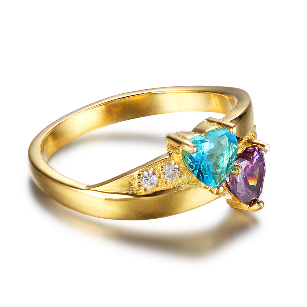 Bague 2 Prénom Personnalisé avec Pierre de Naissance