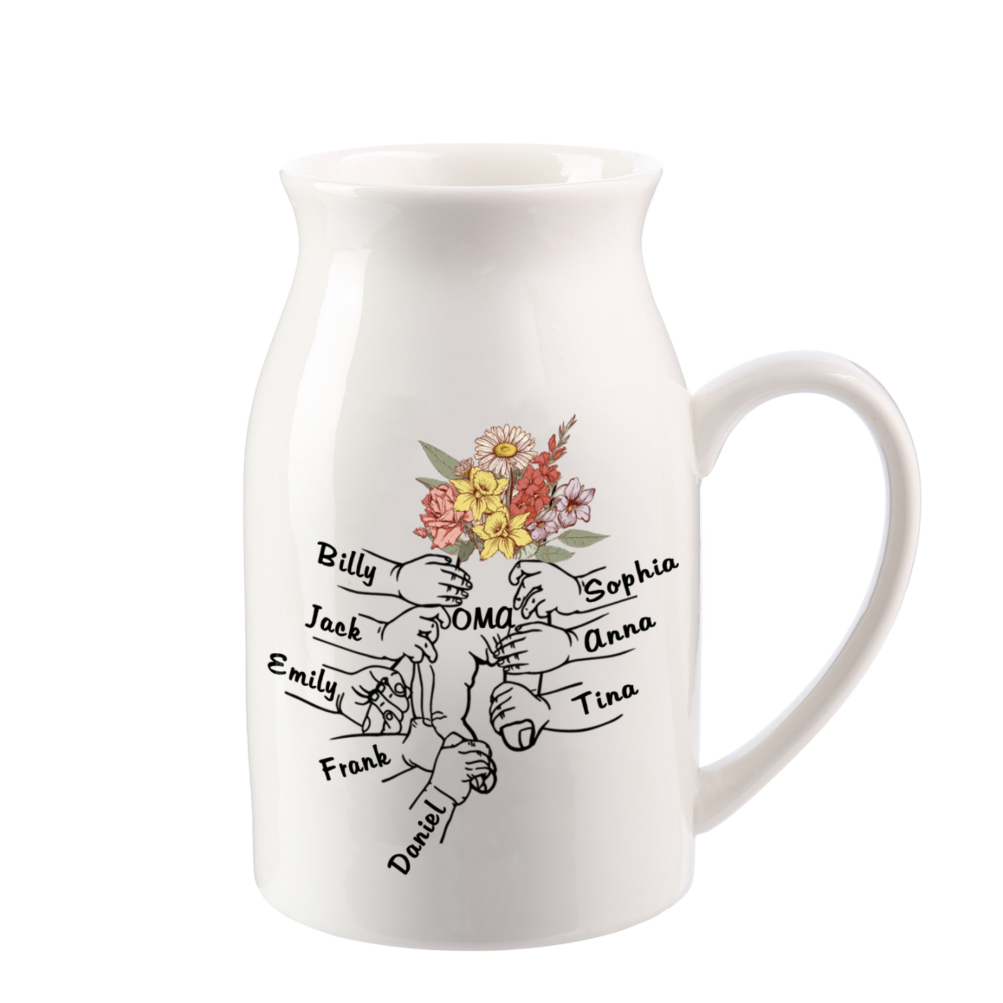 Vase à Fleurs la main dans la main 8 Prénoms Personnalisés avec Texte Décoration de la Maison