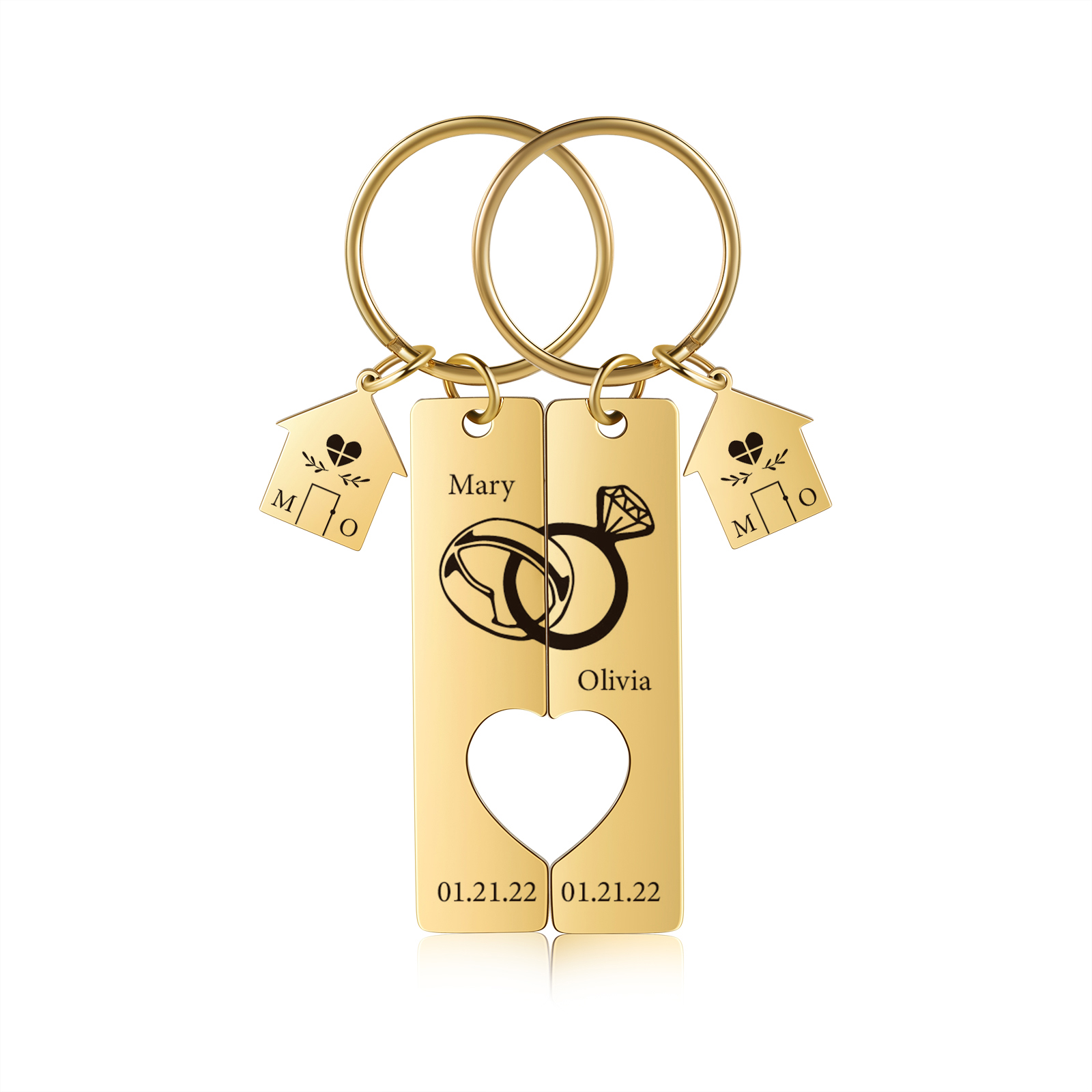 Porte-Clés 2 Prénoms et 2 Dates Personnalisés avec 2 Lettres pour Couple