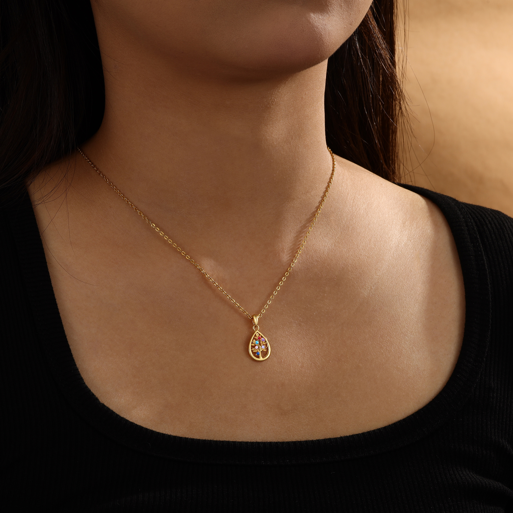 Collier Pendentif Arbre de vie 6 Pierres De Naissance Personnalisés Collier Arbre généalogique