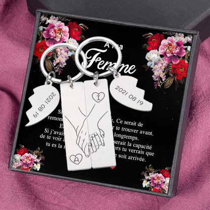 À ma Femme - Porte-Clés la main dans la main 2 Lettres Personnalisés a