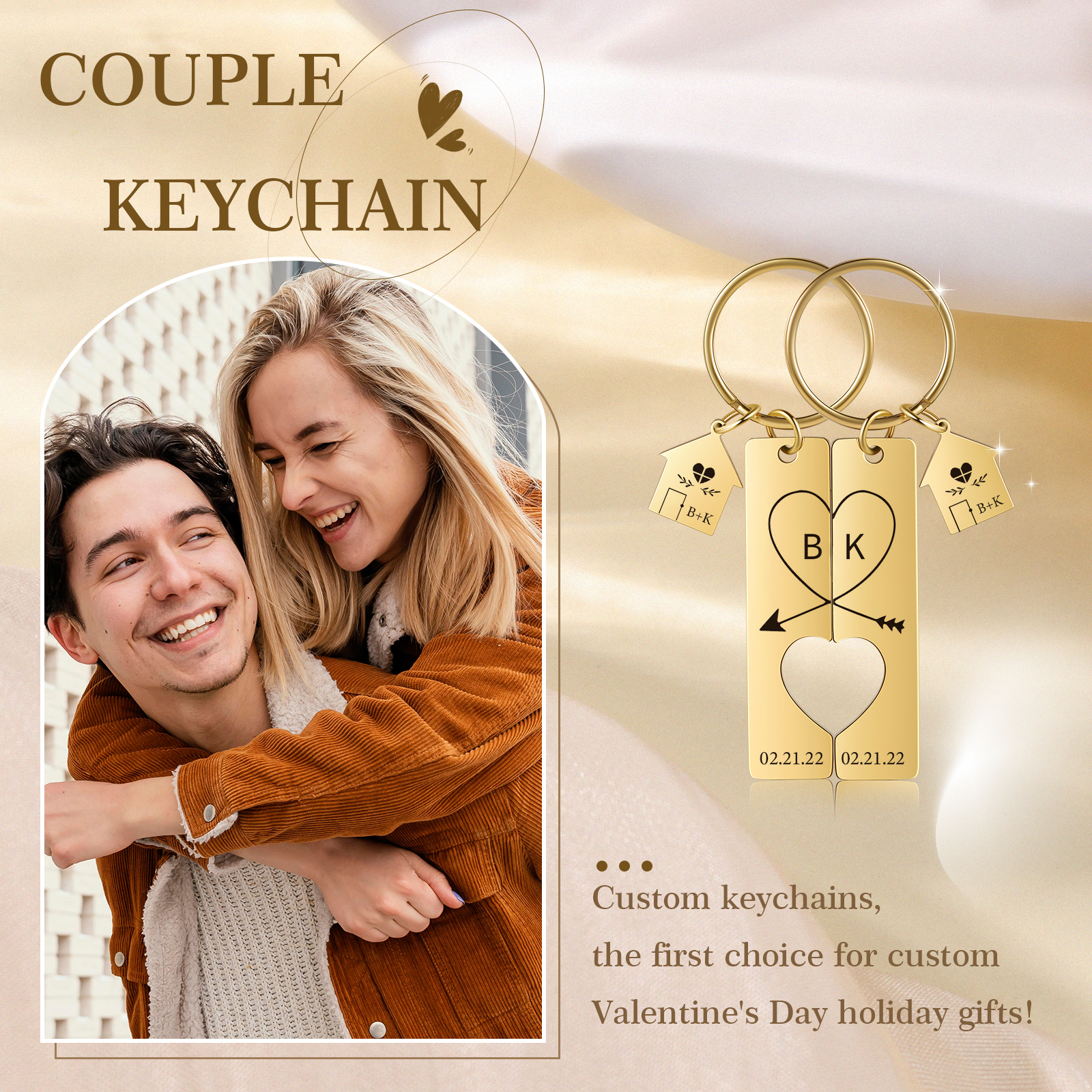 Porte-Clés 2 Lettres et 2 Dates Personnalisées pour Couple
