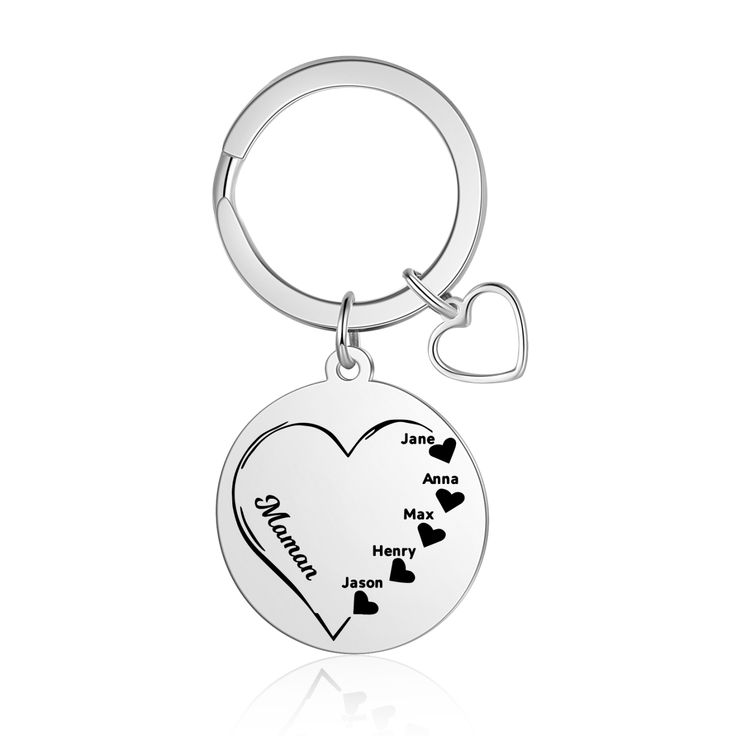 À Maman/Papa - Porte-Clés Cœur 5 Prénoms Personnalisés avec texte cadeau papa maman
