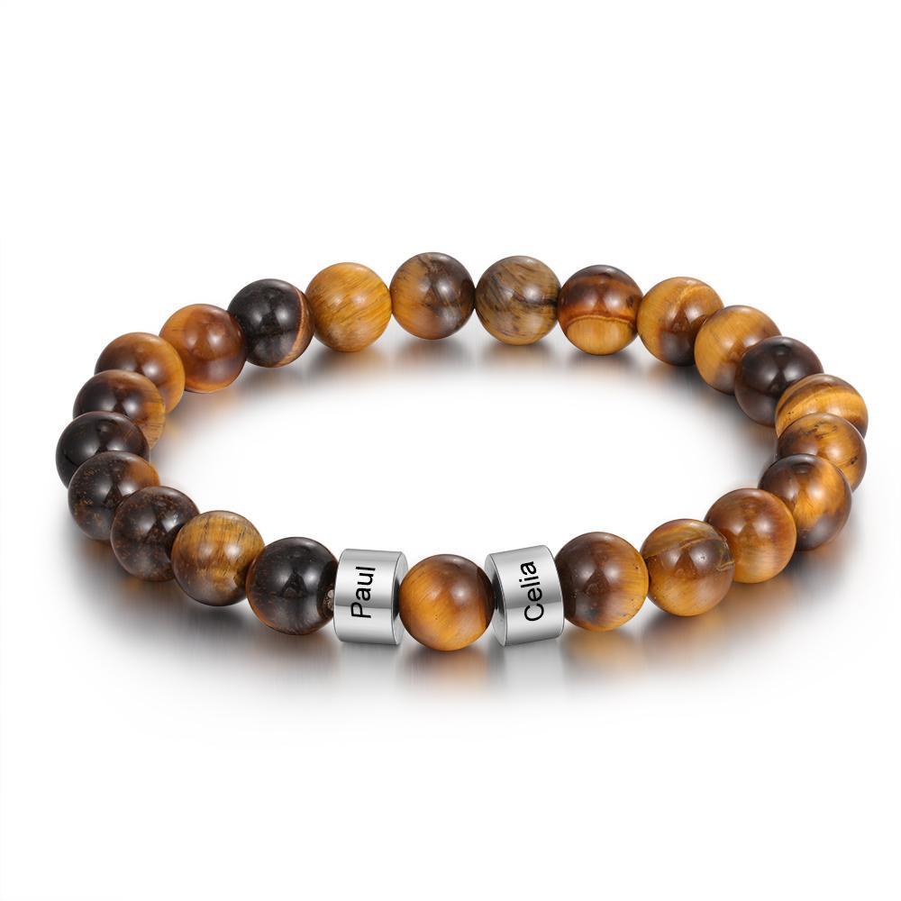 Bracelet 2 Prénom Personnalisé Pierres Oeil de Tigre Brun Bracelet Hom