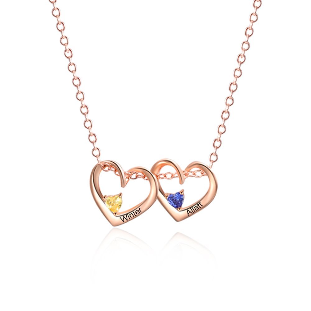 Collier Pendentif Cœur 2 Prénoms Personnalisés avec Pierre de Naissance Collier Femmes