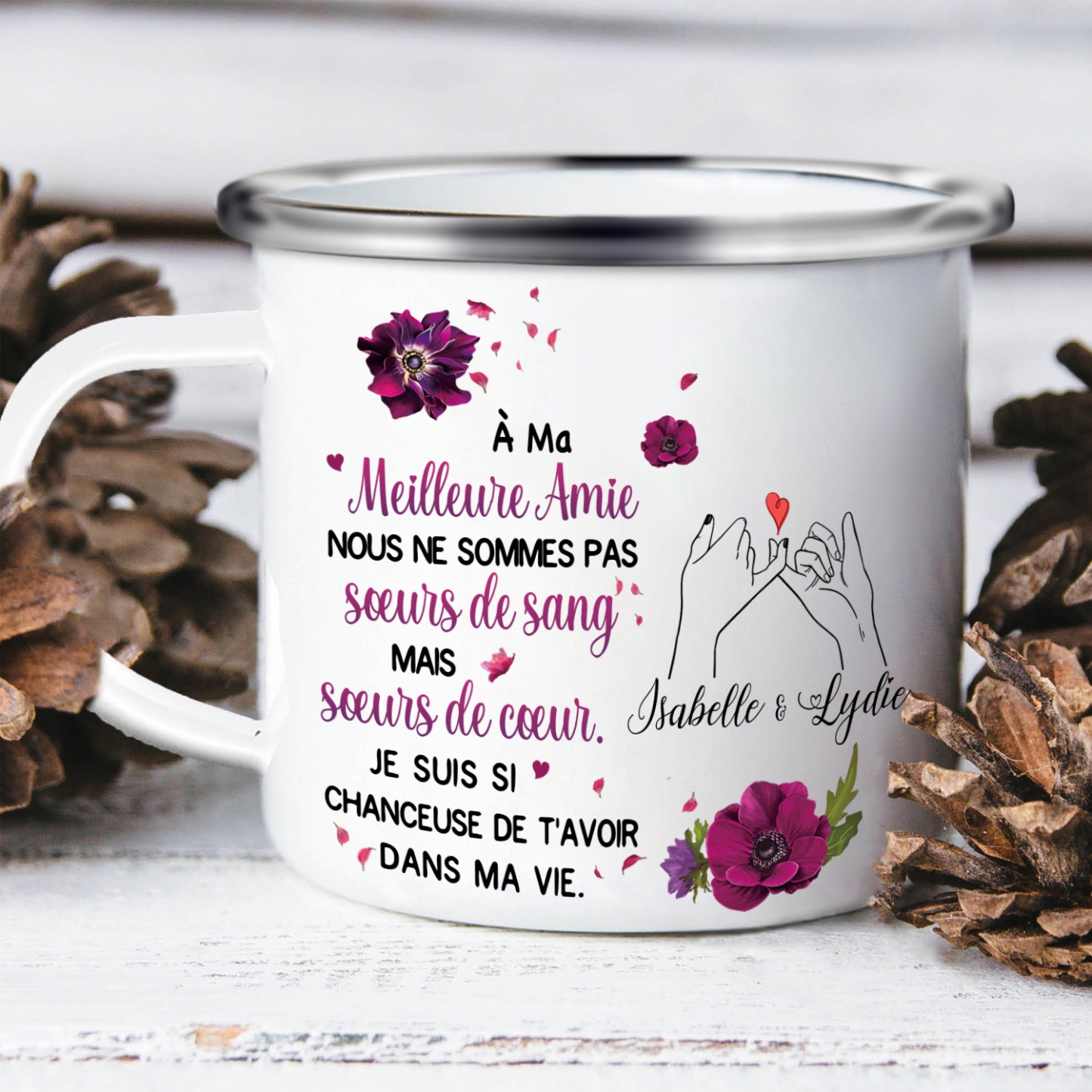 À Ma Meilleure Amie - Tasse émaillée promesse de petit doigt 2 Prénoms Personnalisés
