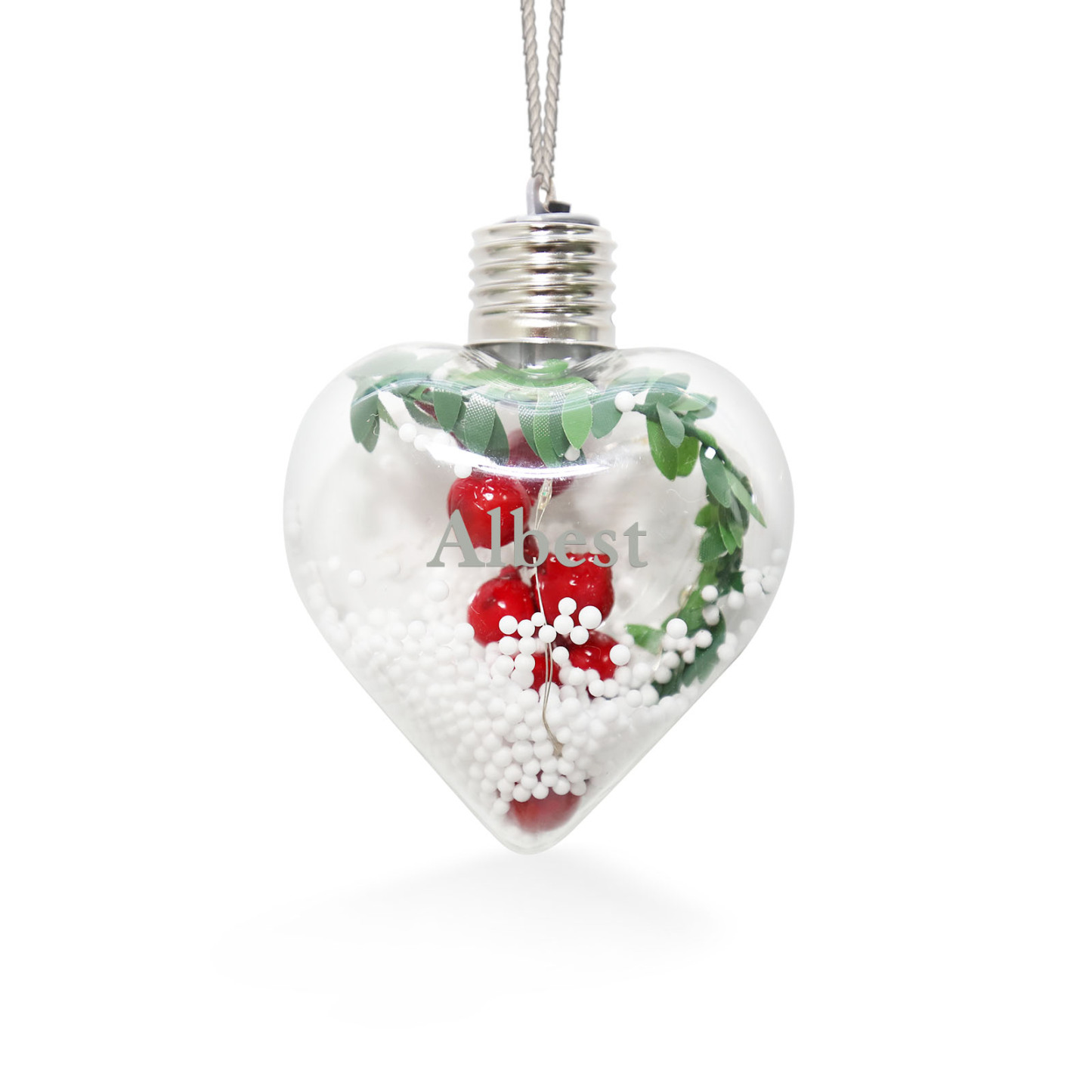 Ornements de Boule transparente Cœur de Noël avec lumières LED texte Personnalisé boule de noël | Jessemade