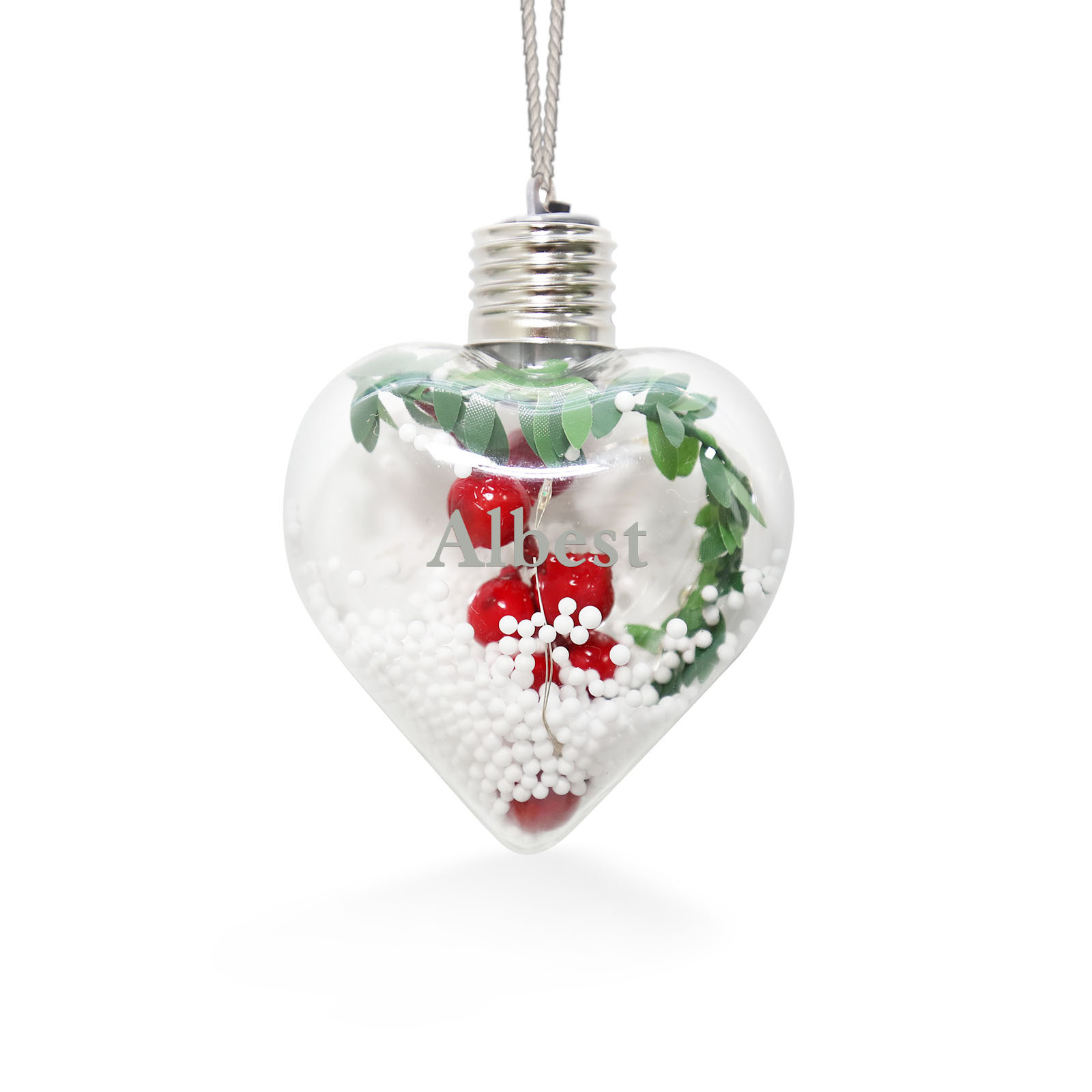 Ornements de Boule transparente Cœur de Noël avec lumières LED texte Personnalisé boule de noël | Jessemade