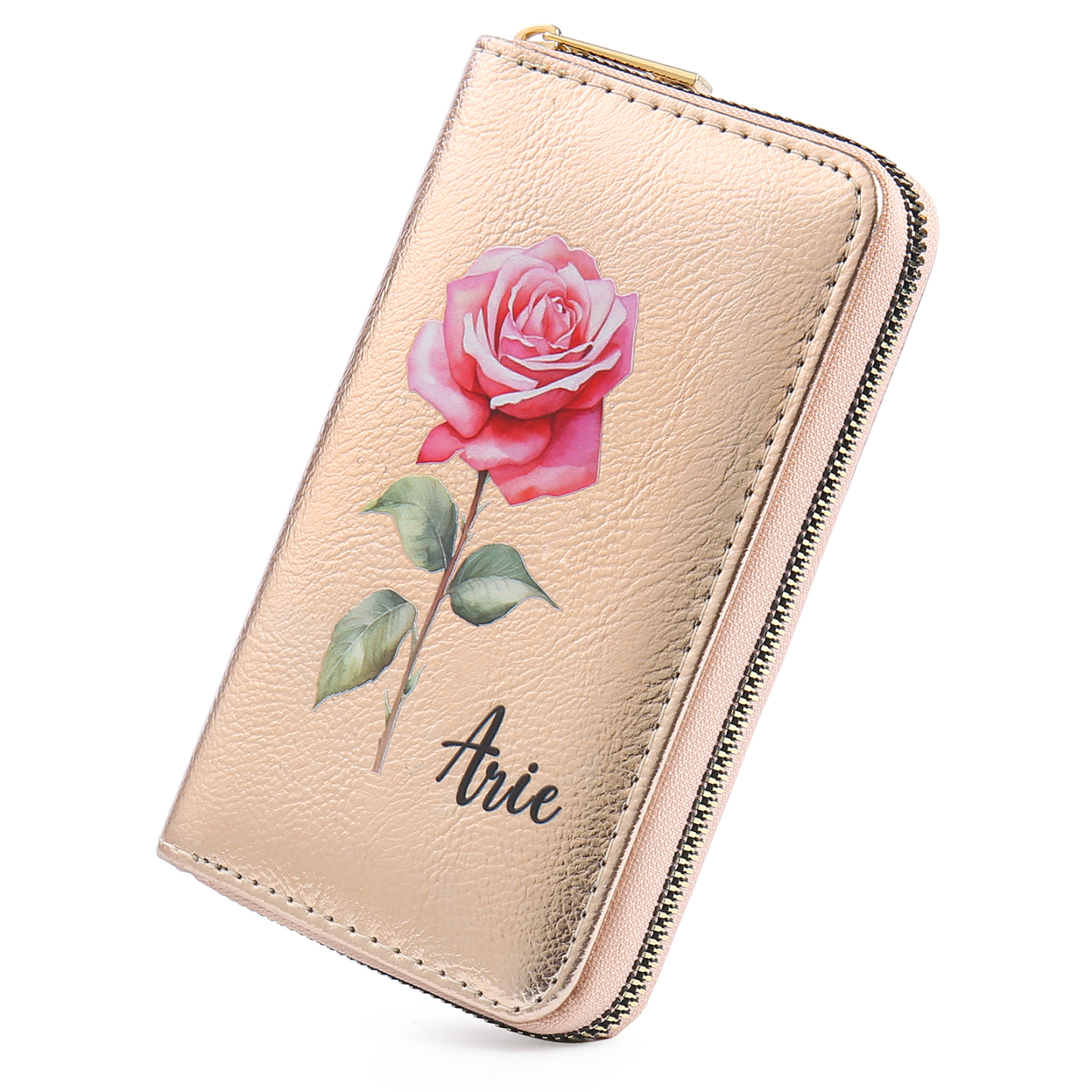 Portefeuille 1 Prénom Personnalisé avec fleur de naissance Porte-Monnaie Carte pour Femmes