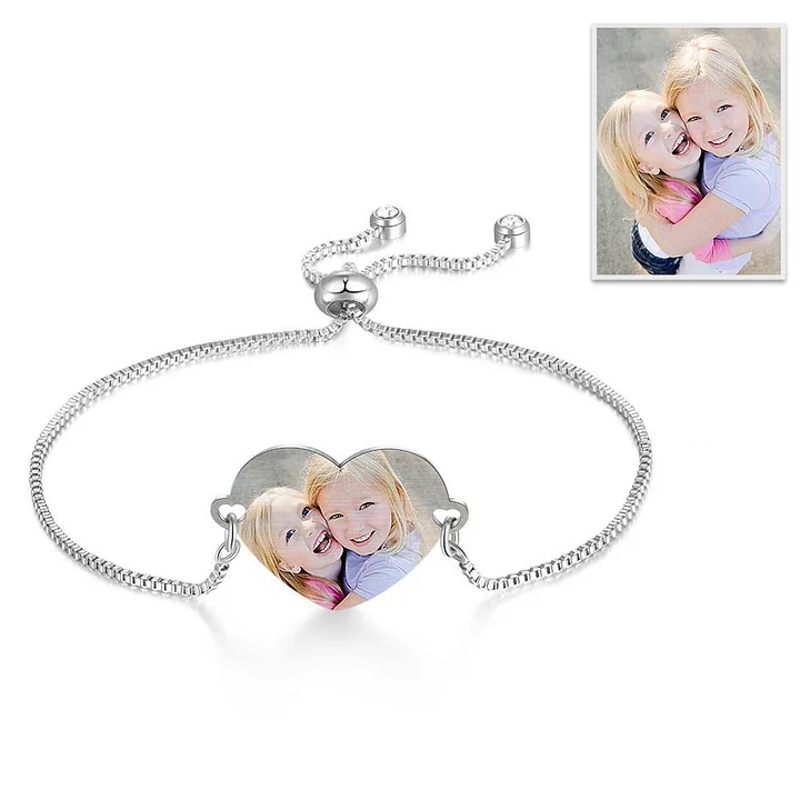 Bracelet Photo Personnalisé avec Cœur Breloques