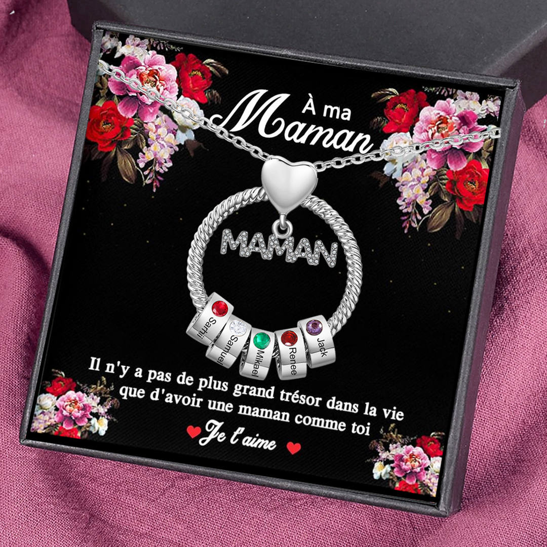 À ma Maman - Collier Pendentif 5 Prénoms Personnalisés avec Pierre de naissance
