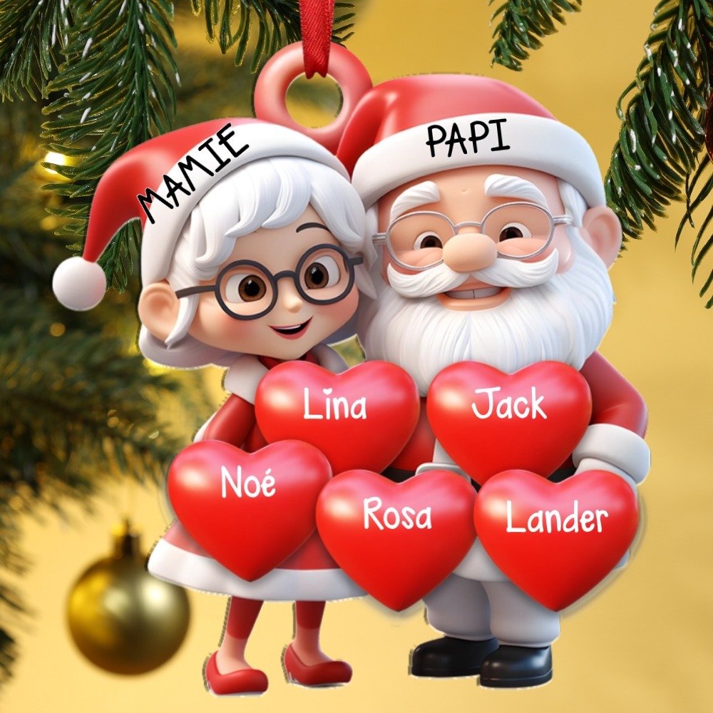 Décoration Sapin Noël Cœurs avec 2-8 Prénoms Personnalisés pour Mamie et Papi | Jessemade