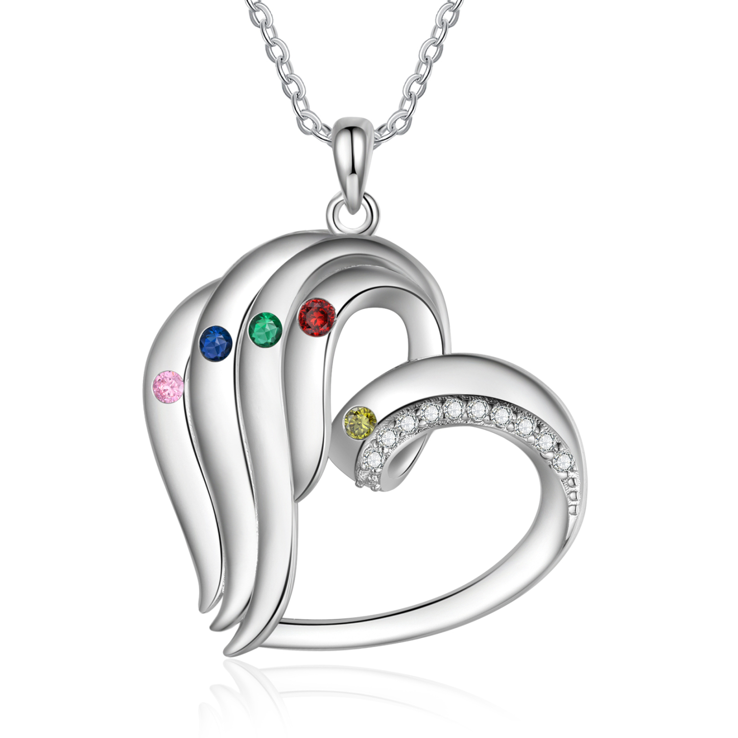 Collier Coeur 5 Prénoms Personnalisés avec Pierre de naissance pour Femmes|Jessemade