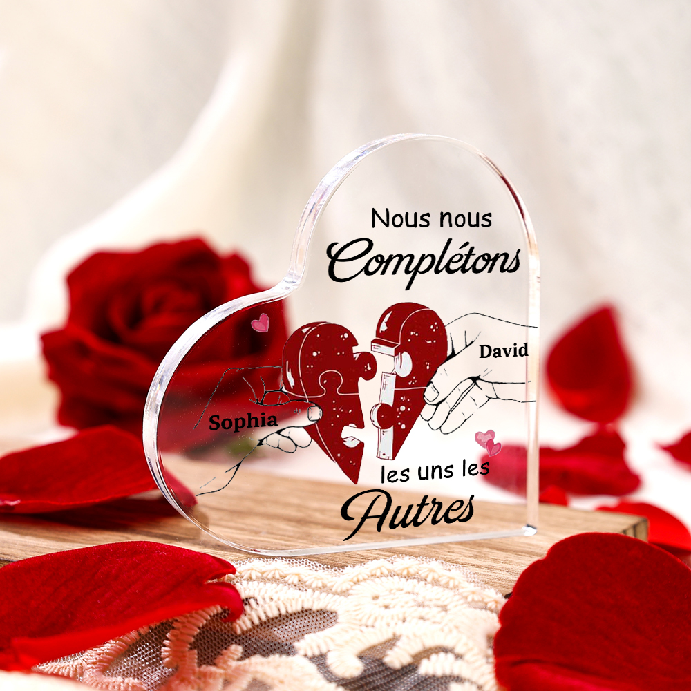 Plaque Acrylique en Forme de Cœur 2 Prénoms Personnalisés pour Couple