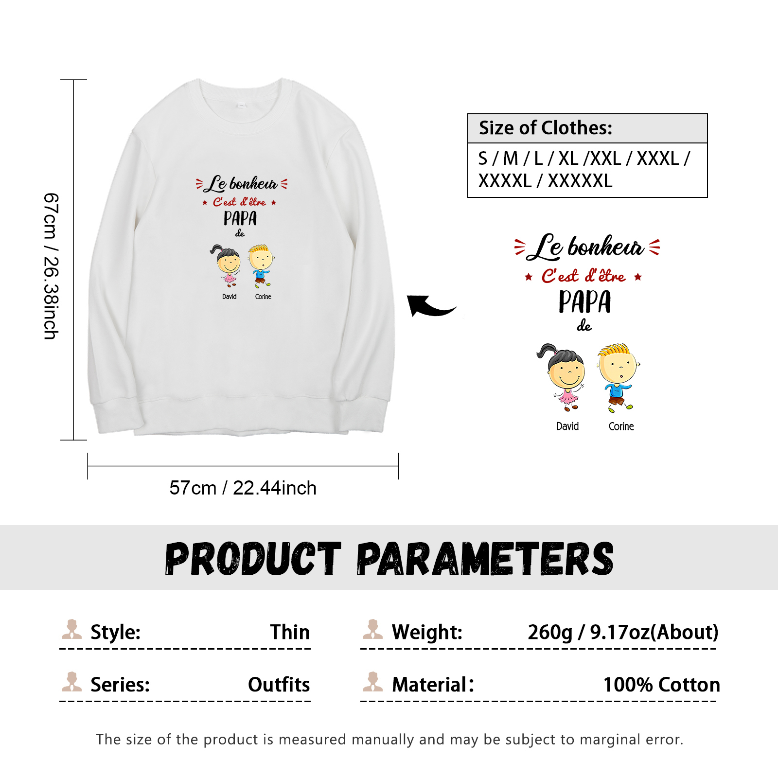 Sweat-Shirt 2 Enfants 2 Prénoms Personnalisés avec Texte