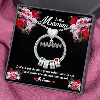 À ma Maman - Collier Pendentif 4 Prénoms Personnalisés avec Pierre de naissance