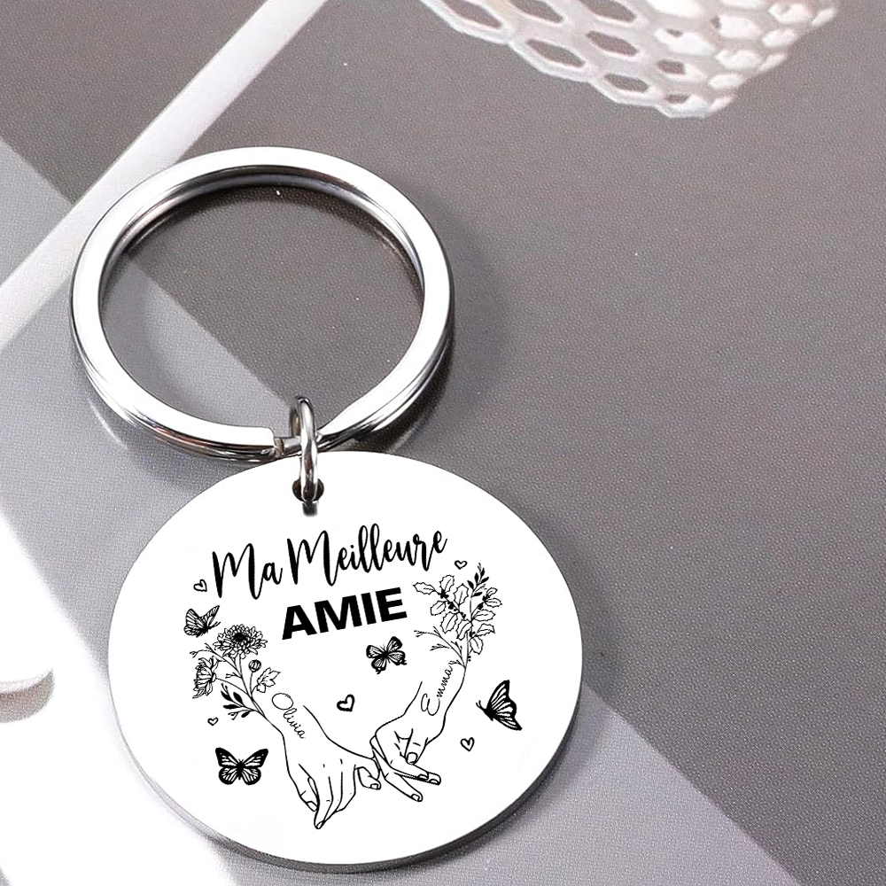 À Ma Meilleure Amie - Porte-Clés avec 2 Prénoms Personnalisés Porte-Clés Promesse du petit doigt