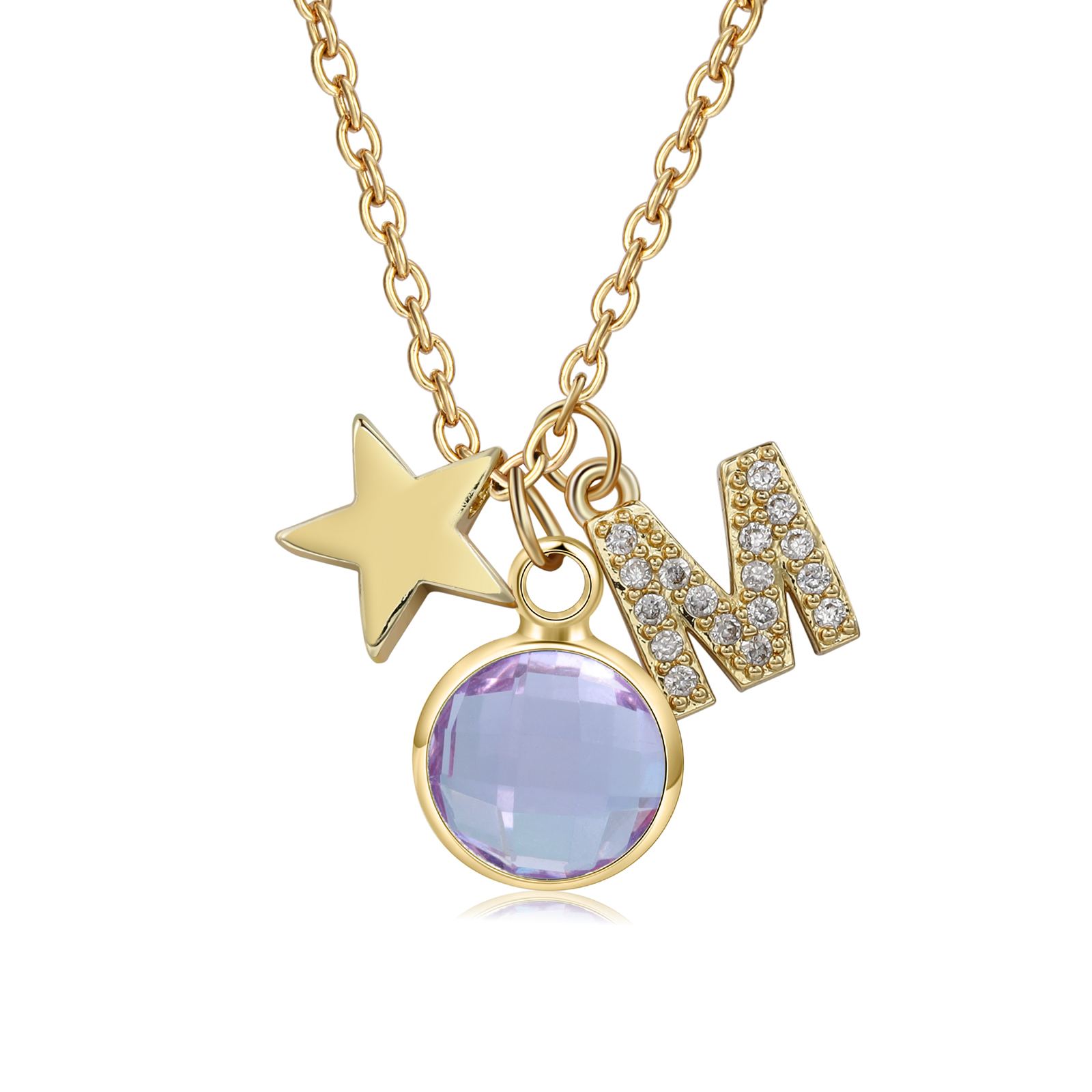 Collier Enfants Bébé 1 Pierre de Naissance et 1 Lettre pour Fille
