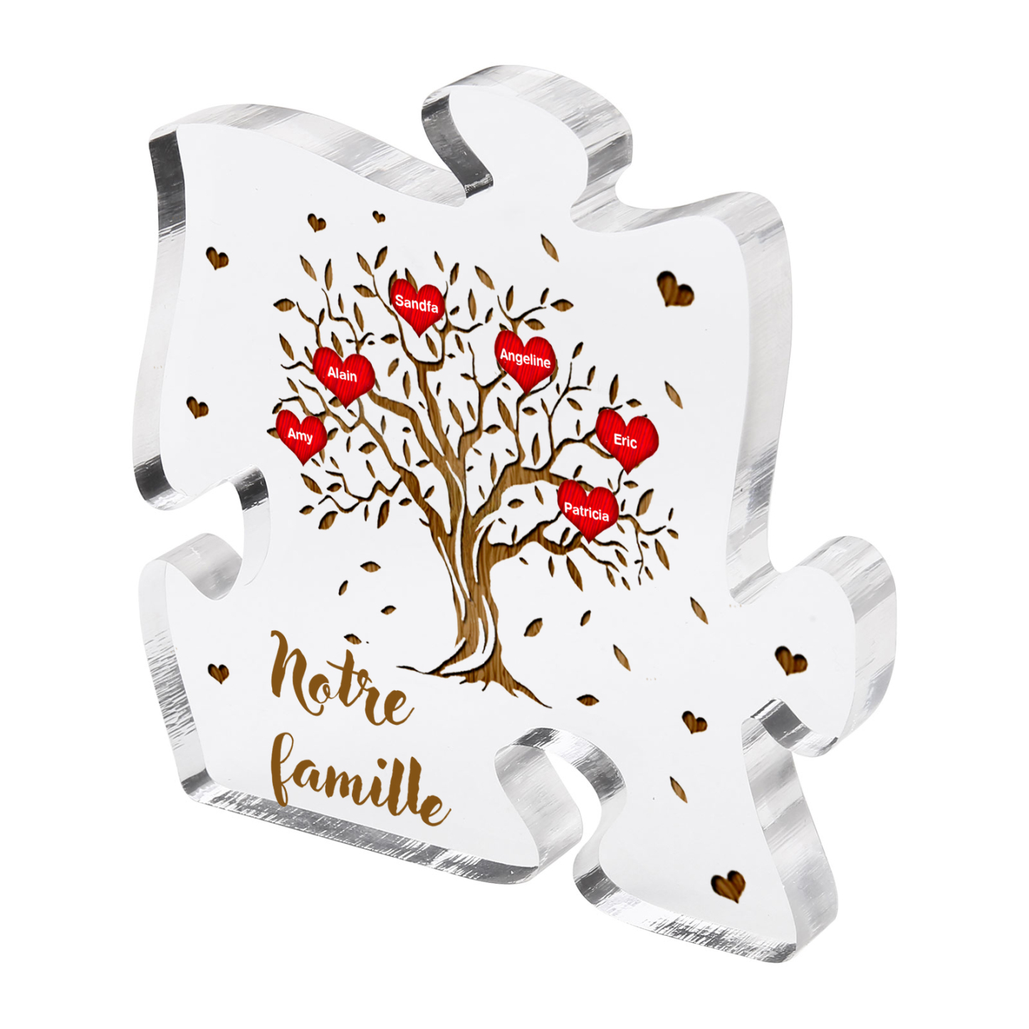 Plaque Acrylique en forme de Puzzle Arbre de Vie 6 Prénoms et Texte Personnalisés