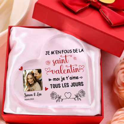 Plaque Acrylique en Forme de Cœur 2 Prénoms Personnalisés avec Photo et Date cadeau pour Saint Valentin