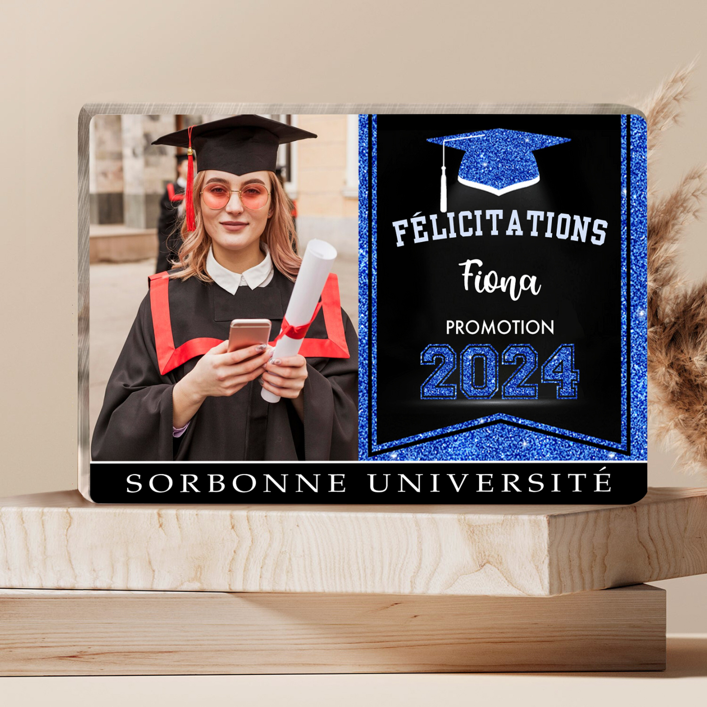 Plaque Acrylique Rectangle Diplômés Prénom et Photo Personnalisés avec Années et Texte Cadeau de Graduation