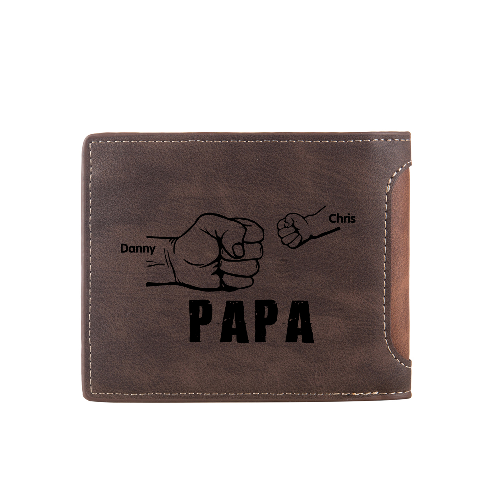 À mon Papa - Portefeuille Poings 2 Prénoms Personnalisés avec Photo Classique Homme Porte-Monnaie Carte