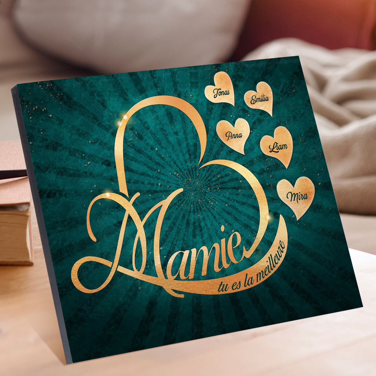 À ma Mamie - Cadre en Bois Cœur 1-6 Prénoms Personnalisés