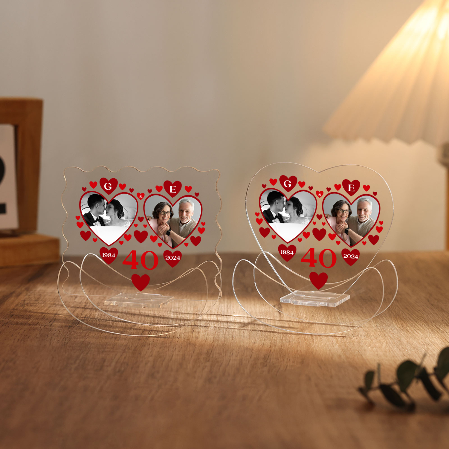 Ornements Panneau Acrylique 2 Lettres et Photos Personnalisées avec Nombre et Année pour Couple