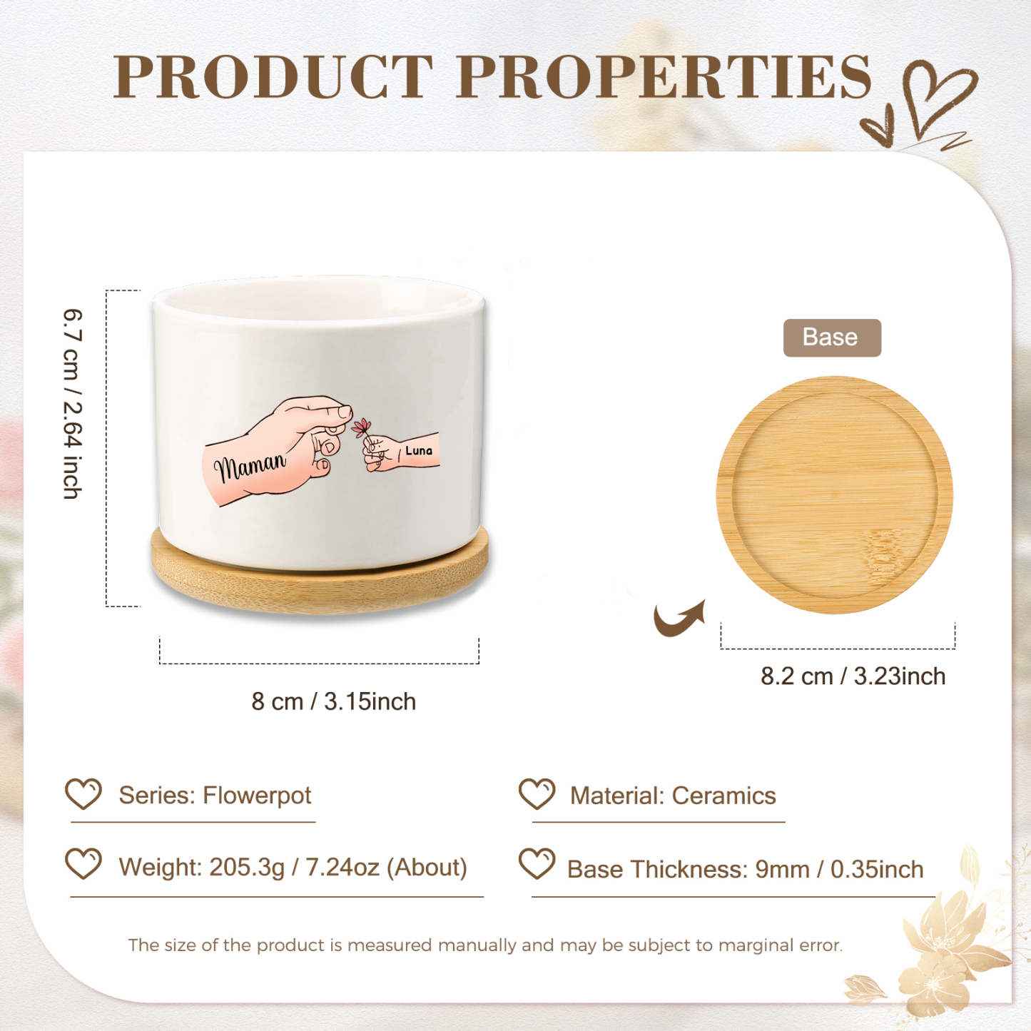 Vase/Pot de Fleurs mains et enfants 2 Prénoms Personnalisés Décoration de la Maison (sans plantes)