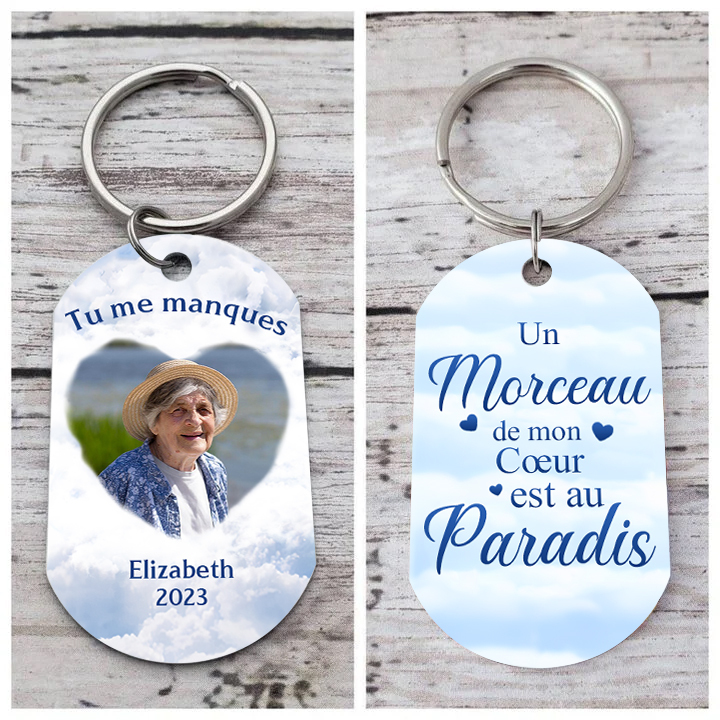 Porte-Clés Commémoratif 1 Prénom et Photo Personnalisés avec Date Tu me manques