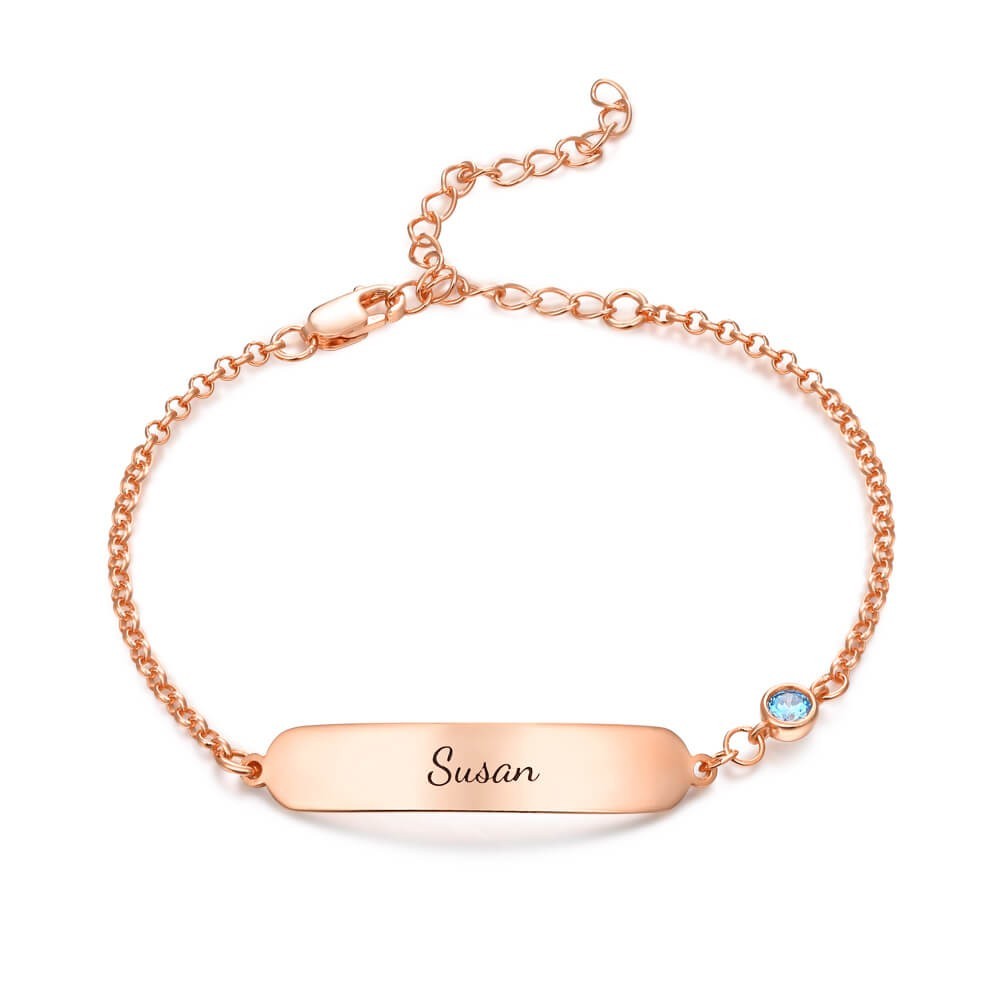 Bracelet / cheville Gourmette bébé gravable 1 Prénom Personnalisés avec 1 Pierre de Naissance