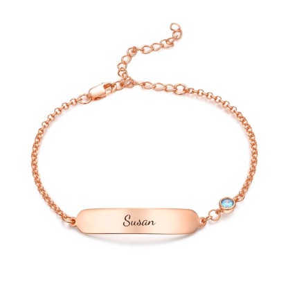 Bracelet / cheville Gourmette bébé gravable 1 Prénom Personnalisés avec 1 Pierre de Naissance
