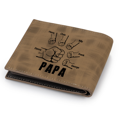 À mon Papa - Portefeuille Poings 6 Prénoms Personnalisés avec Photo Classique Homme Porte-Monnaie Carte