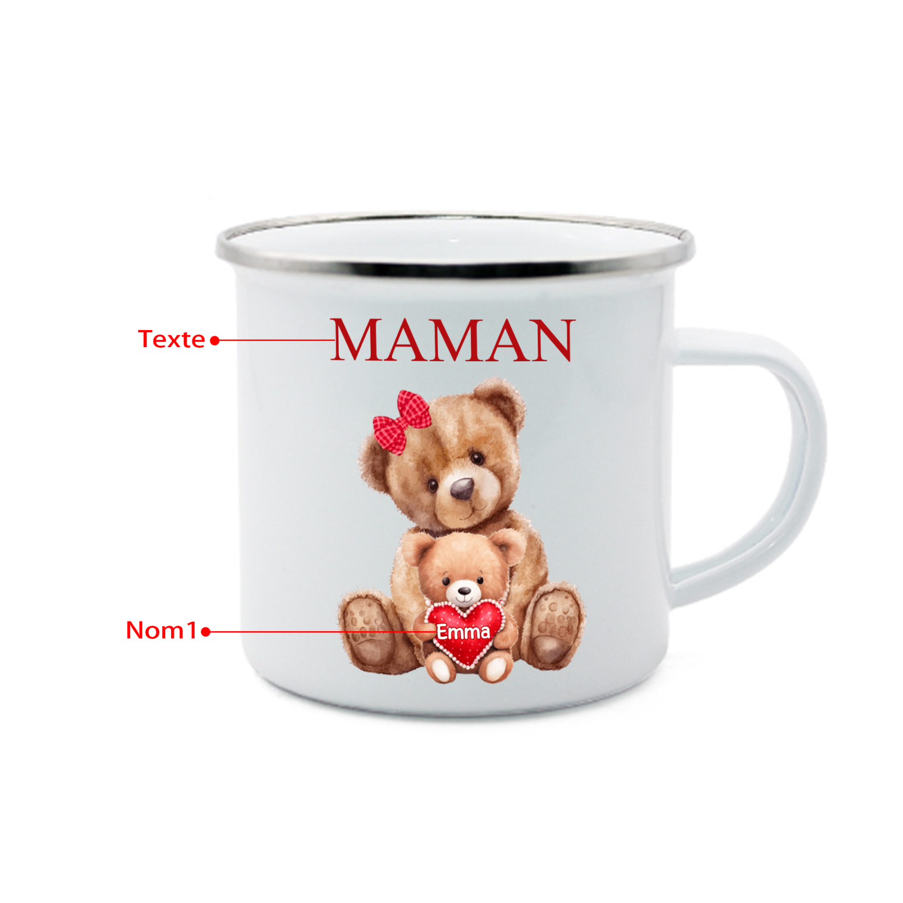 À Maman/Mamie - Tasse émaillée Ours 1 Prénom Personnalisé