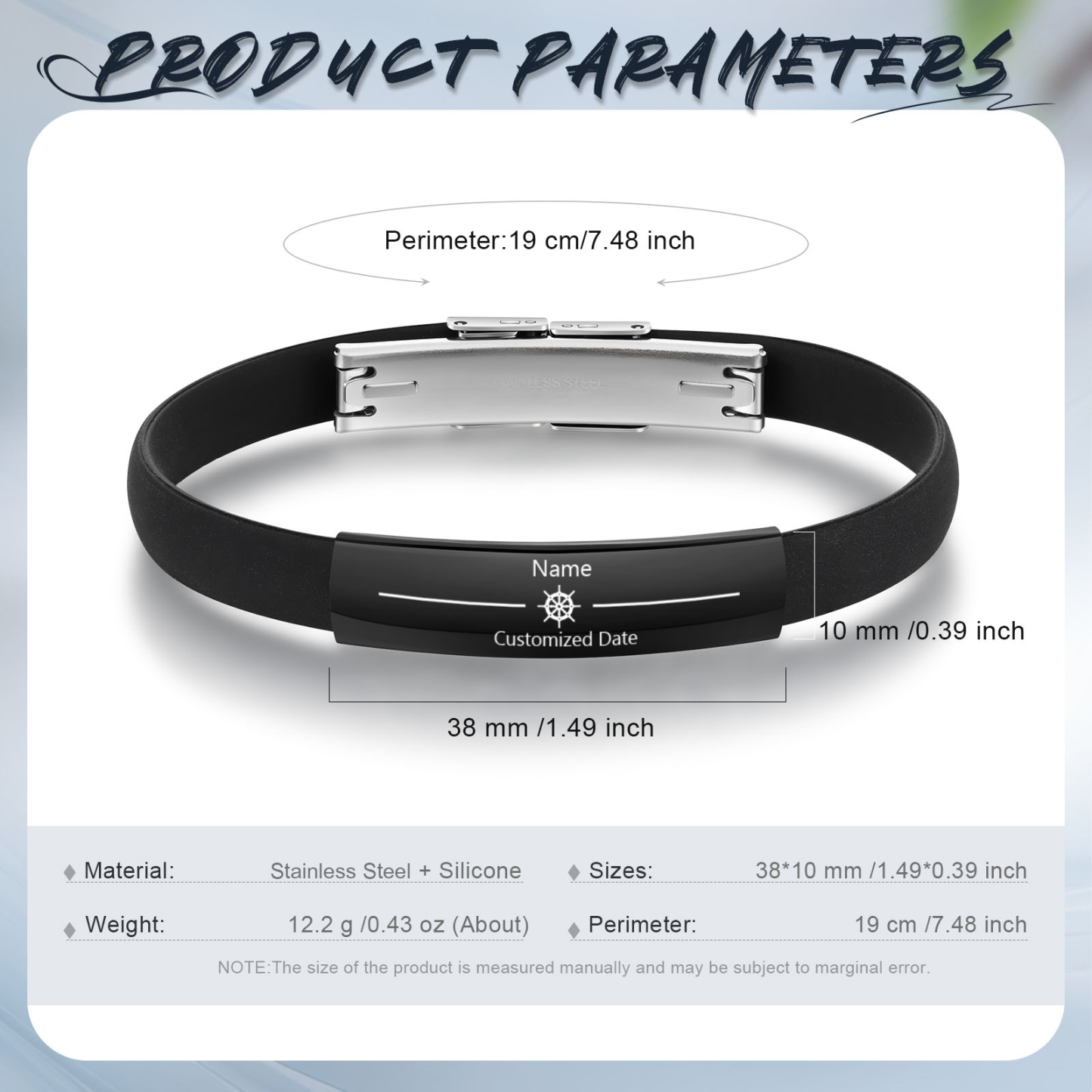 Bracelet Cuir 1 Prénom et Date Personnalisés pour Homme