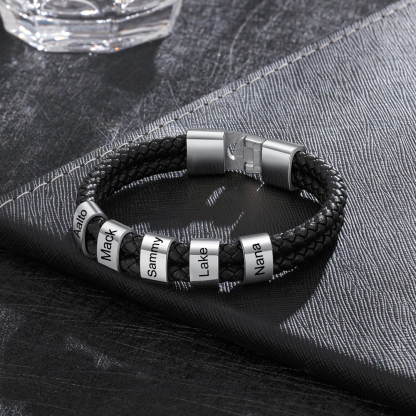 À mon homme - Bracelet en cuir tressé à perles personnalisé pour petit-ami / mari avec 5 prénoms gravés