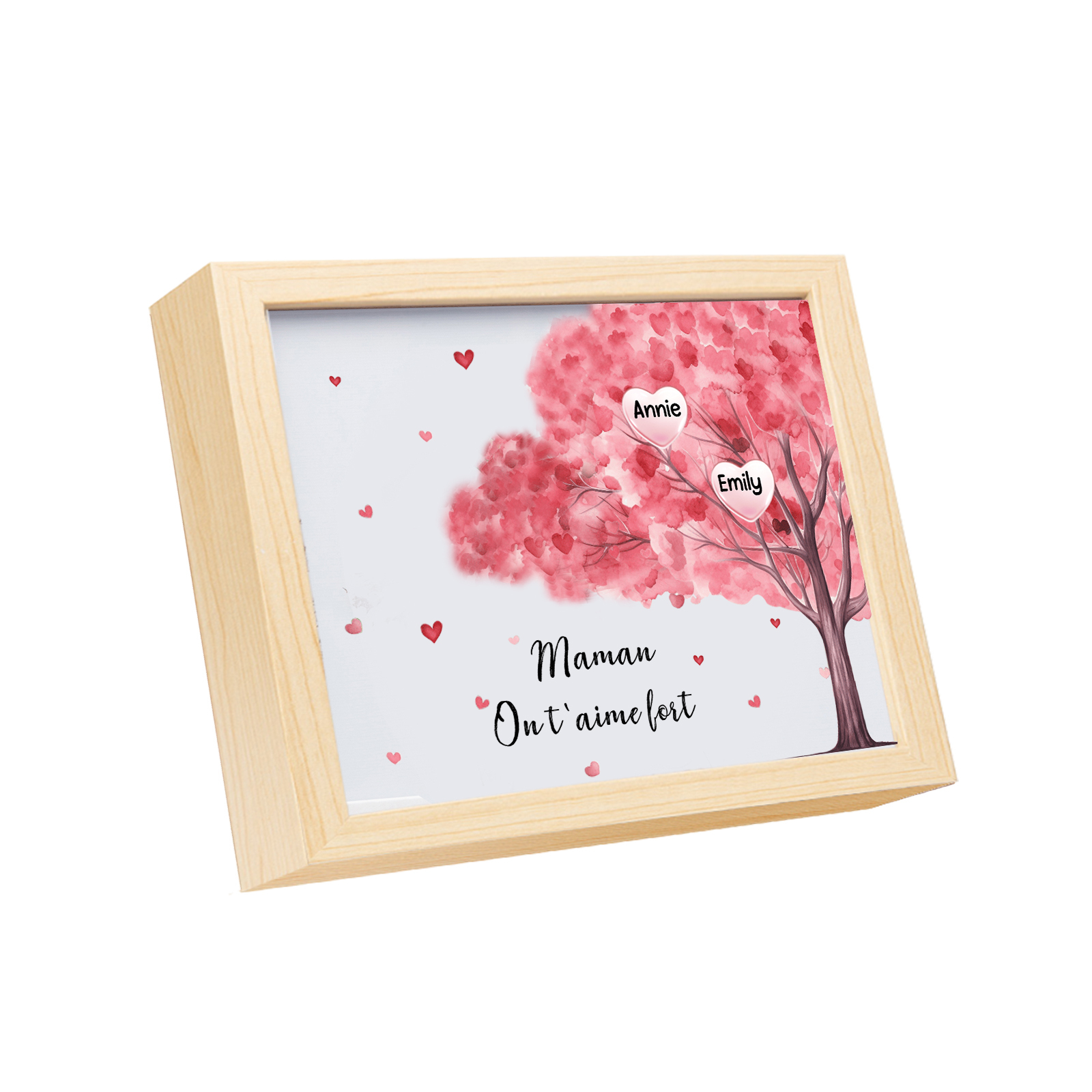 Cadre Photo LED Arbre 2 Prénoms Personnalisés avec 1 Texte Décoration Famille
