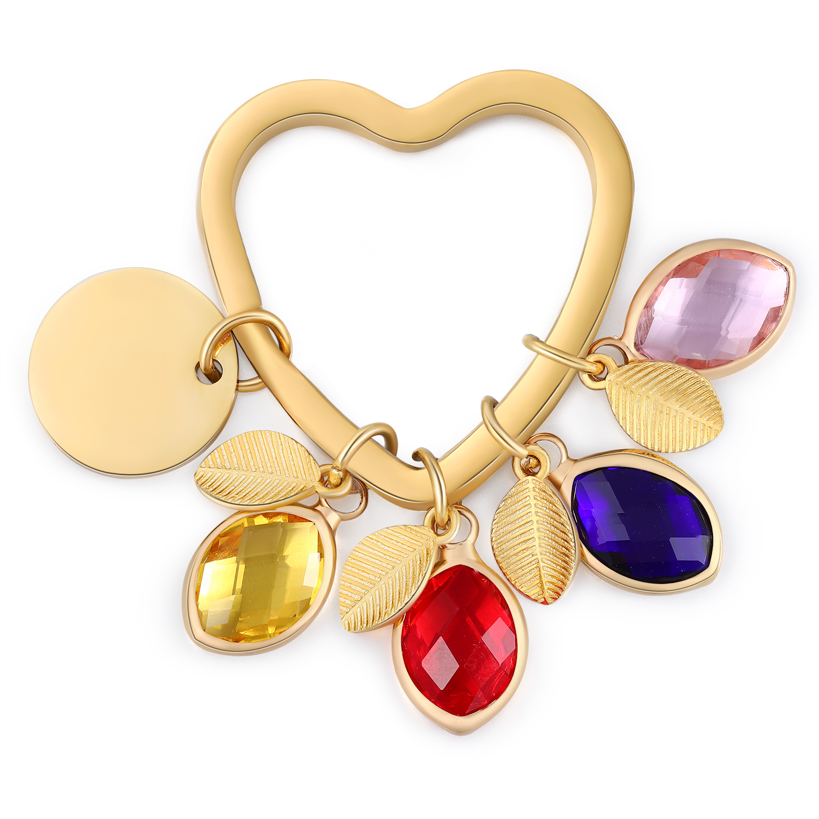 Porte-Clés Fleur de Naissance Feuilles 1 Prénom et 4 Lettres Personnalisés avec 4 Pierres de Naissance