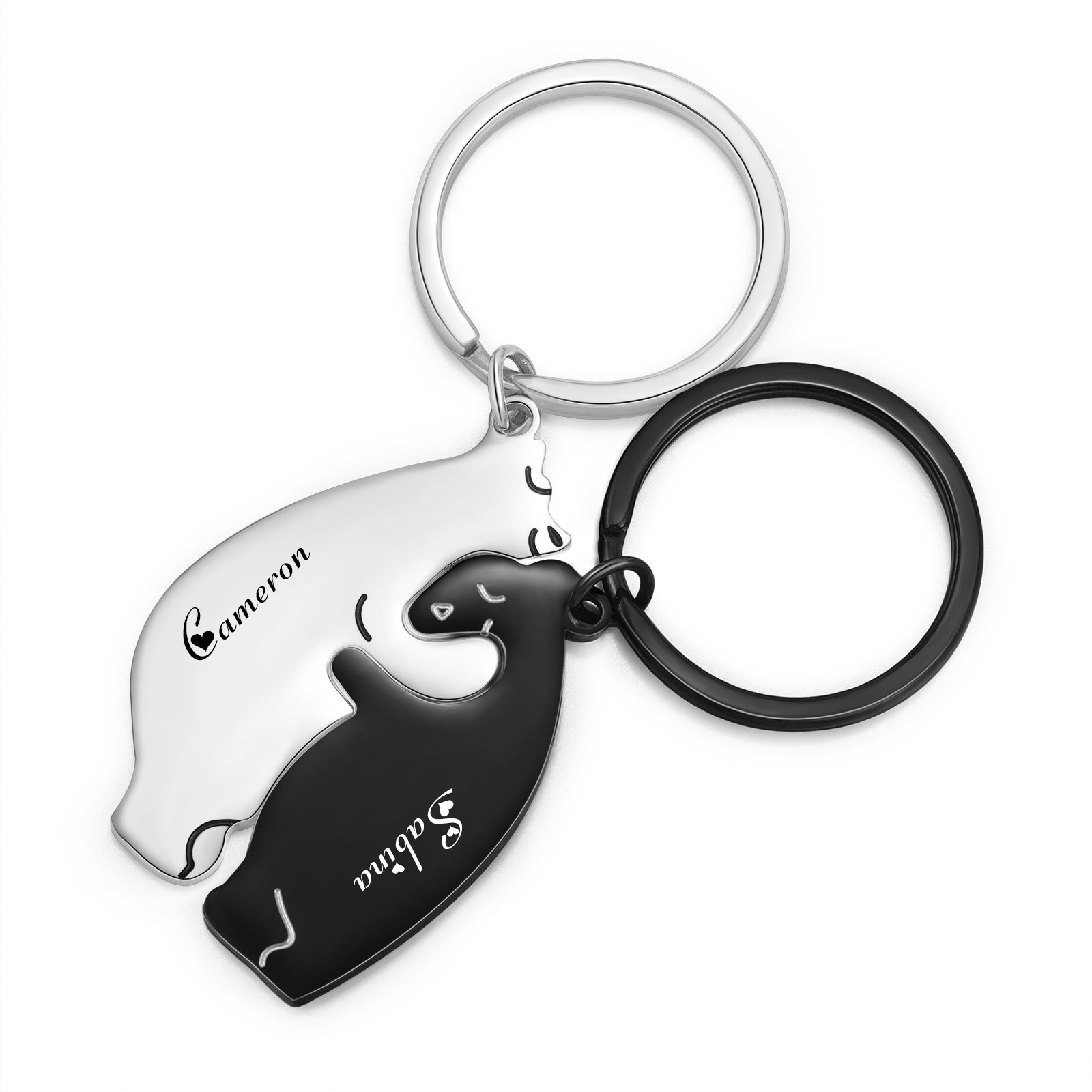 2PCS Porte-Clés Ours Couple 2 Prénoms Personnalisés