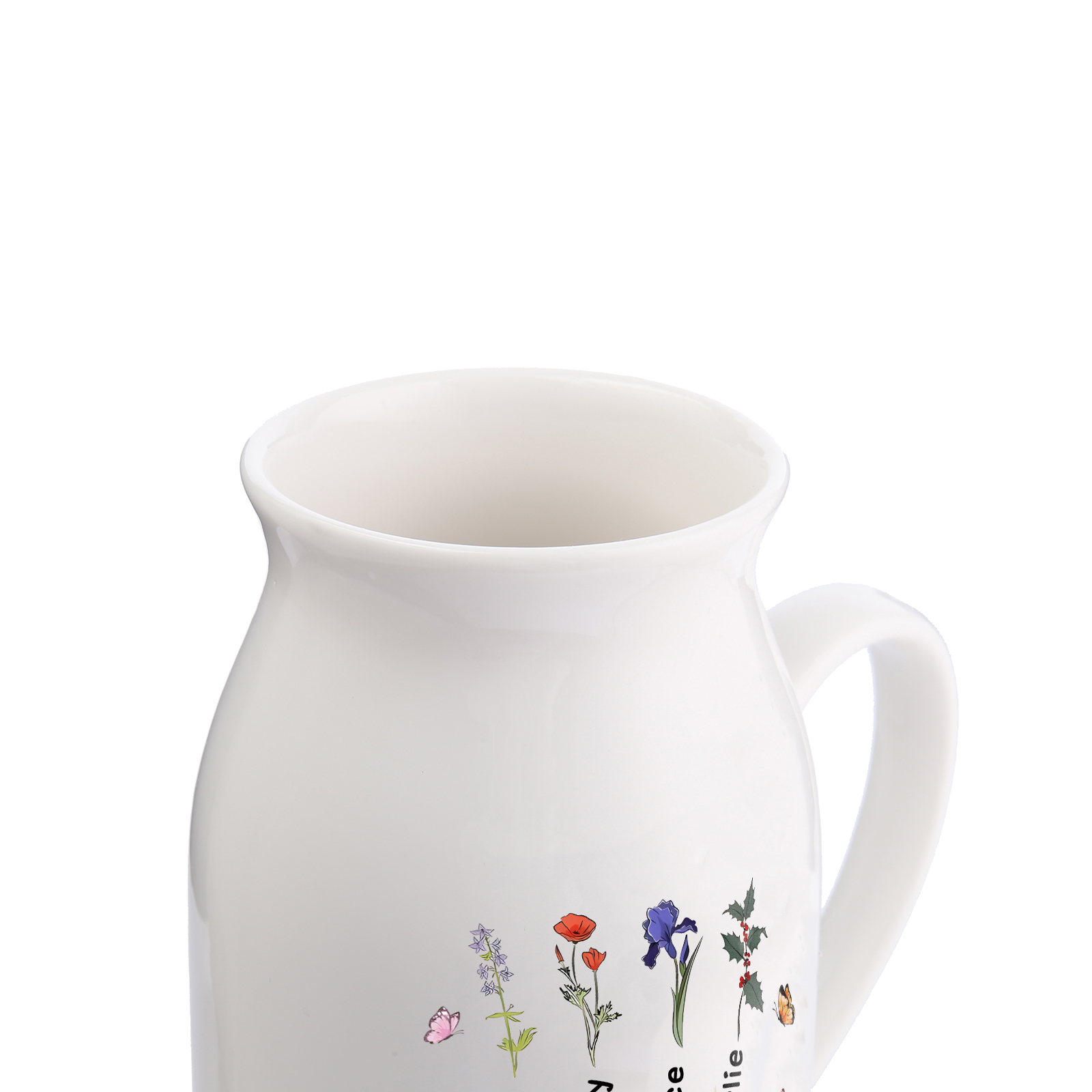 Vase à Fleurs Papillon 4 Prénoms et Fleurs de Naissance Personnalisés avec 2 Textes Décoration de la Maison