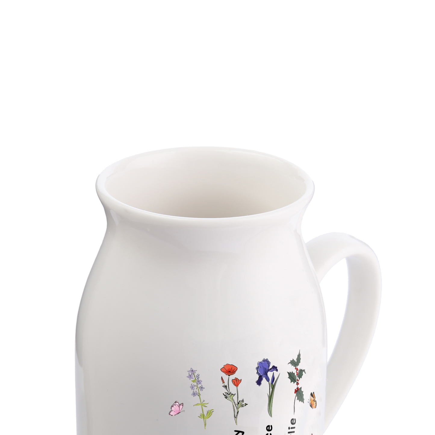 Vase à Fleurs Papillon 4 Prénoms et Fleurs de Naissance Personnalisés avec 2 Textes Décoration de la Maison