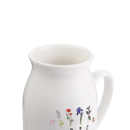 Vase à Fleurs Papillon 4 Prénoms et Fleurs de Naissance Personnalisés avec 2 Textes Décoration de la Maison