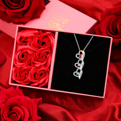 Collier cœur et aile 3 Prénoms Personnalisés avec pierre de naissance